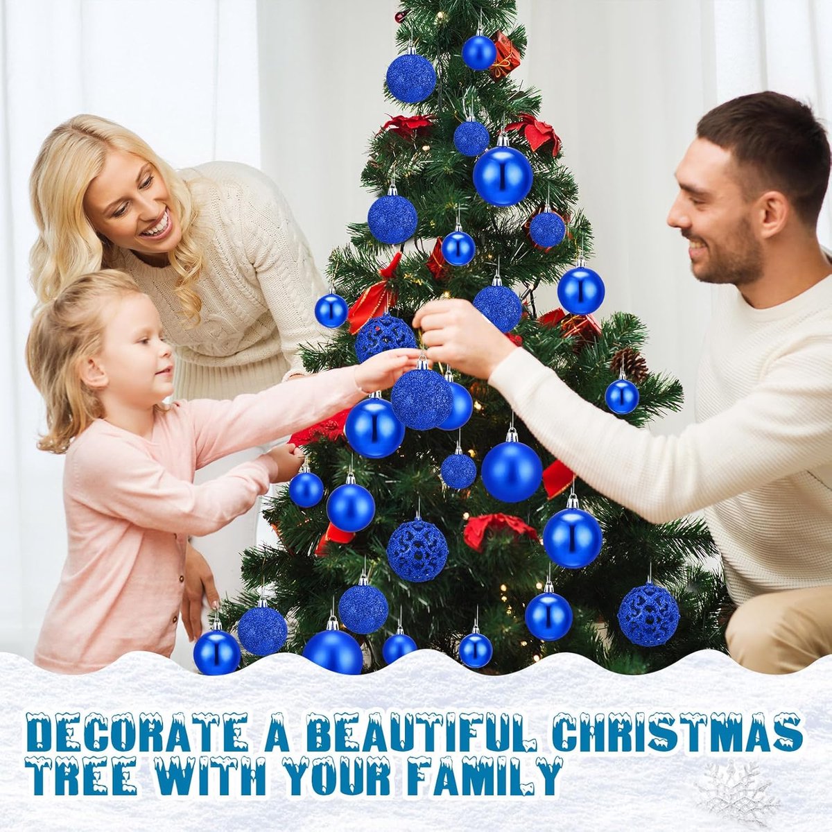 Kerstballen Set - Decoratieve Hangers - Kerstboom Versieren - 100 Stuks - 3 maten - Blauw – foto 2