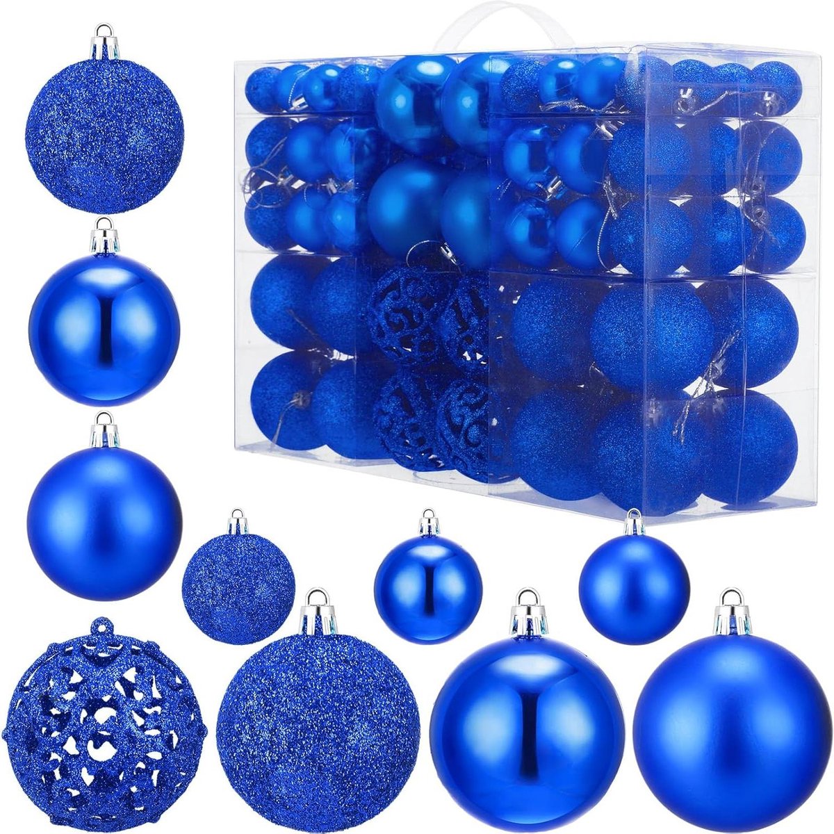Kerstballen Set - Decoratieve Hangers - Kerstboom Versieren - 100 Stuks - 3 maten - Blauw