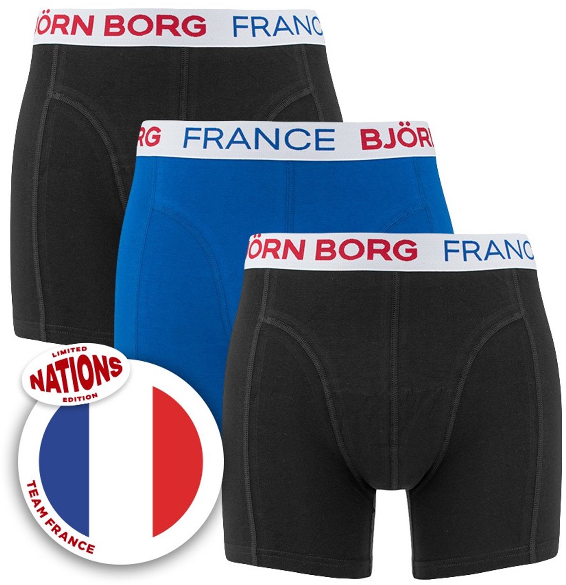 Björn Borg heren cotton stretch 3P boxers France zwart & blauw