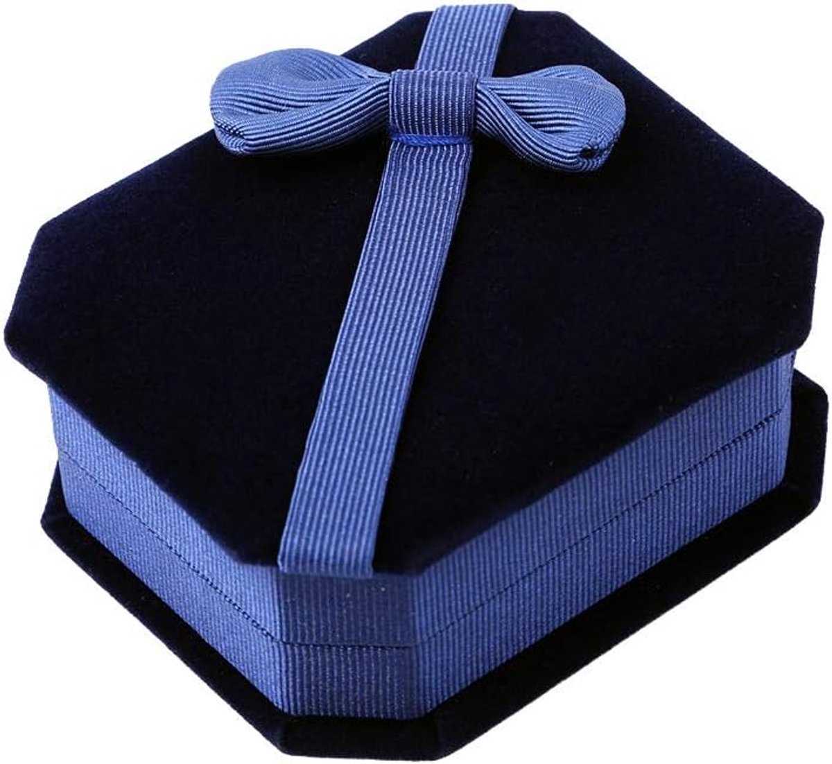 Velvet Necklace Pendant Box - Octagonal Jewelry Box with Bow - Gift Box voor Necklace Earring en Bracelet - Blauw