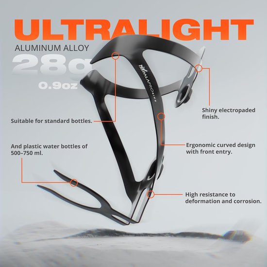 Fietshouder Aluminium - Bidonhouder Fiets - Veilig Fles Meenemen - Ultra Licht 26g - Standaard Maat - Zwart — afbeelding 5