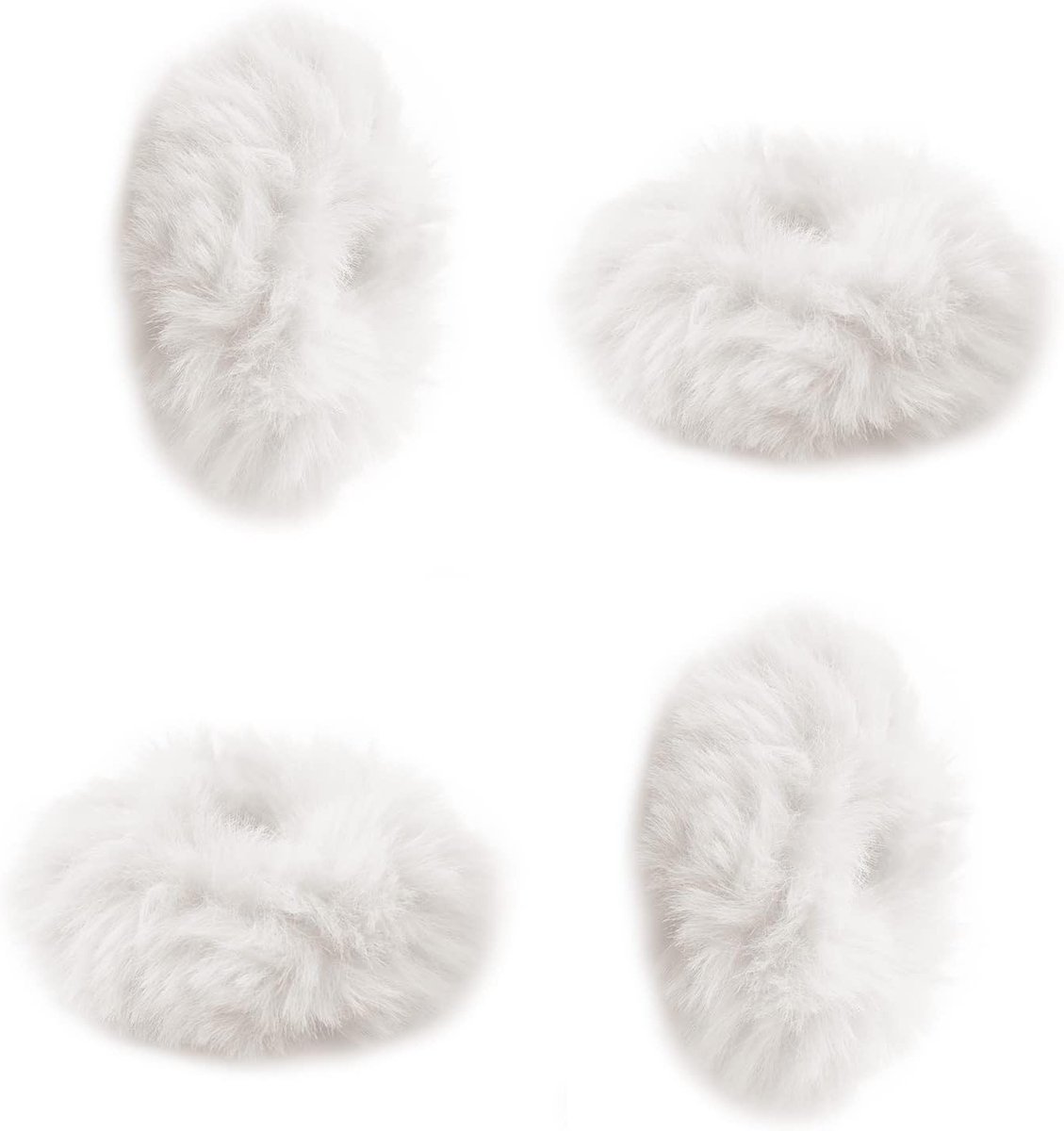 Fluffy Haar Scrunchies Set van 4, Zachte Neppels Konijnenbont Haaraccessoires, Schattige Haarbanden voor Vrouwen en Meisjes in Wit
