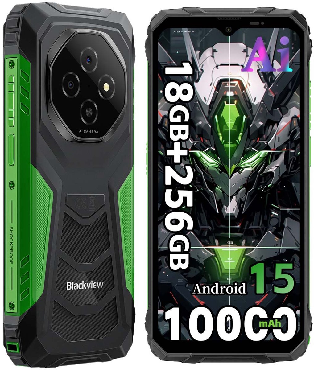 Blackview FORT 1 Robuuste Smartphone - 18 GB RAM - 256 GB ROM - 6,56 inch HD+ IPS - 10000 mAh - Dual SIM 4G - IP68 & IP69K Robuuste telefoon - Android 15 - GPS NFC - Groen
