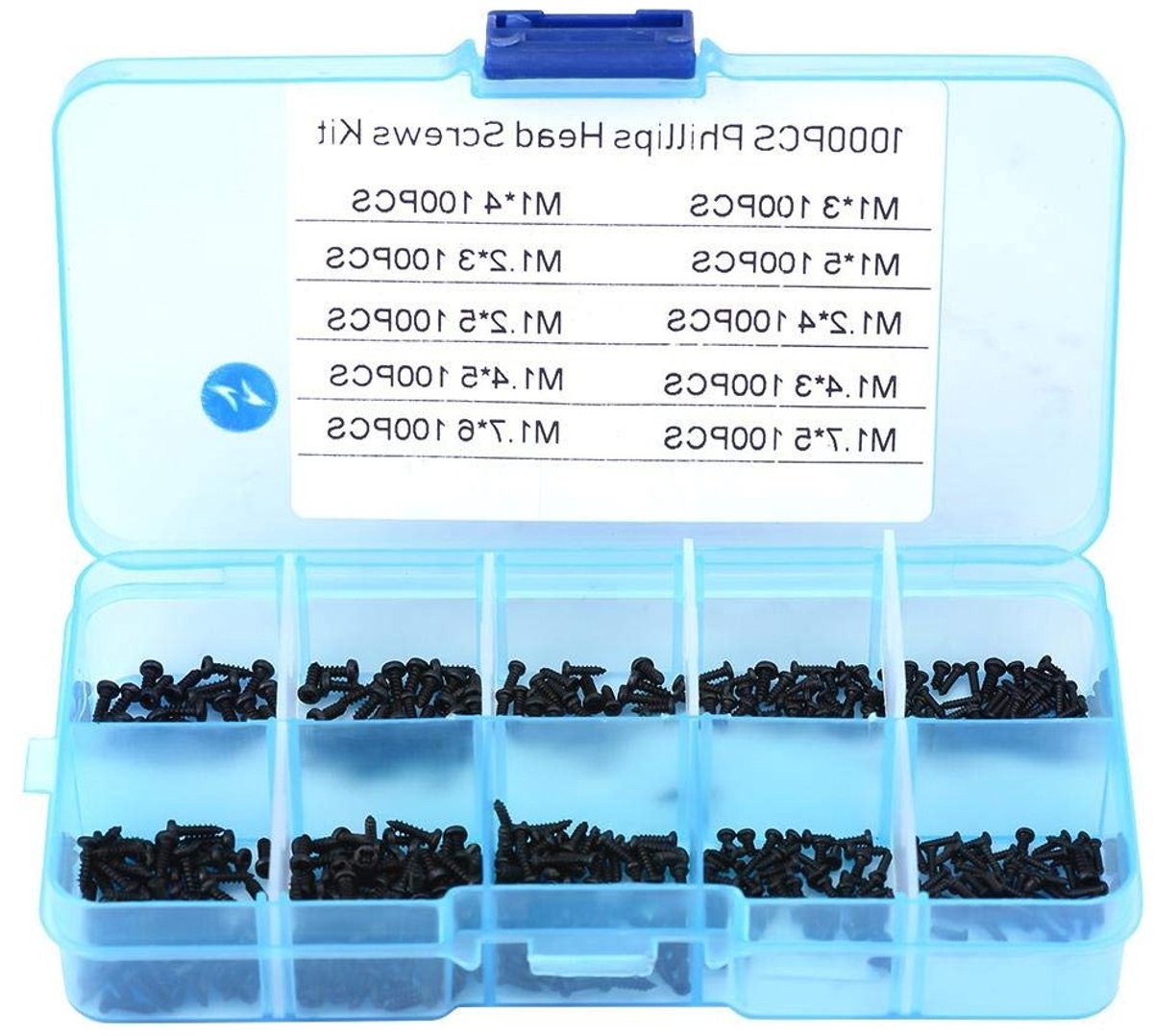 Micro zelftappende schroeven set van 1000 stuks, kleine schroeven met verschillende maten M1, M1.2, M1.4, M1.7 voor precisietoepassingen en hobbyprojecten