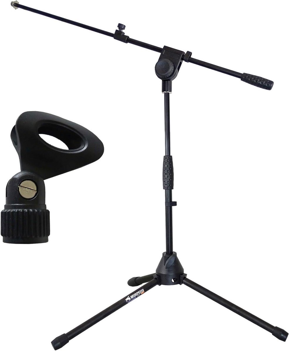 Microfoonstatief met Galg - Studiestandaard Opname - Muziek Opnemen - Uittrekbaar en Inklapbaar - 55-80 cm Hoogte - Zwart