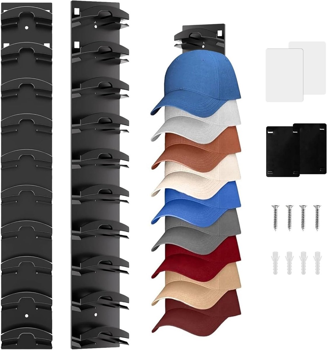 Set van 2 Muurcap Holders voor Hoedopslag - Zelfklevend, Tot 20 Caps, Multi-laags, Geen Boren, Ideaal voor Slaapkamer, Kastdeuren en Muren