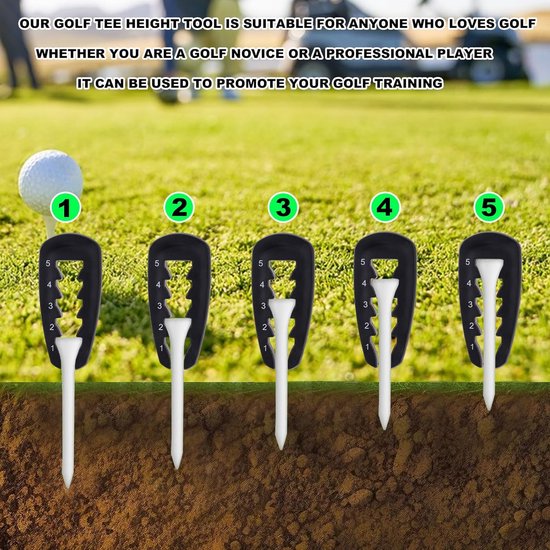 Golf Tee Hoogteversteller - Tee Setter Positiehouder - Consistente Swings Verbeteren - 5 Instelbare Hoogtes van GOLF — afbeelding 2