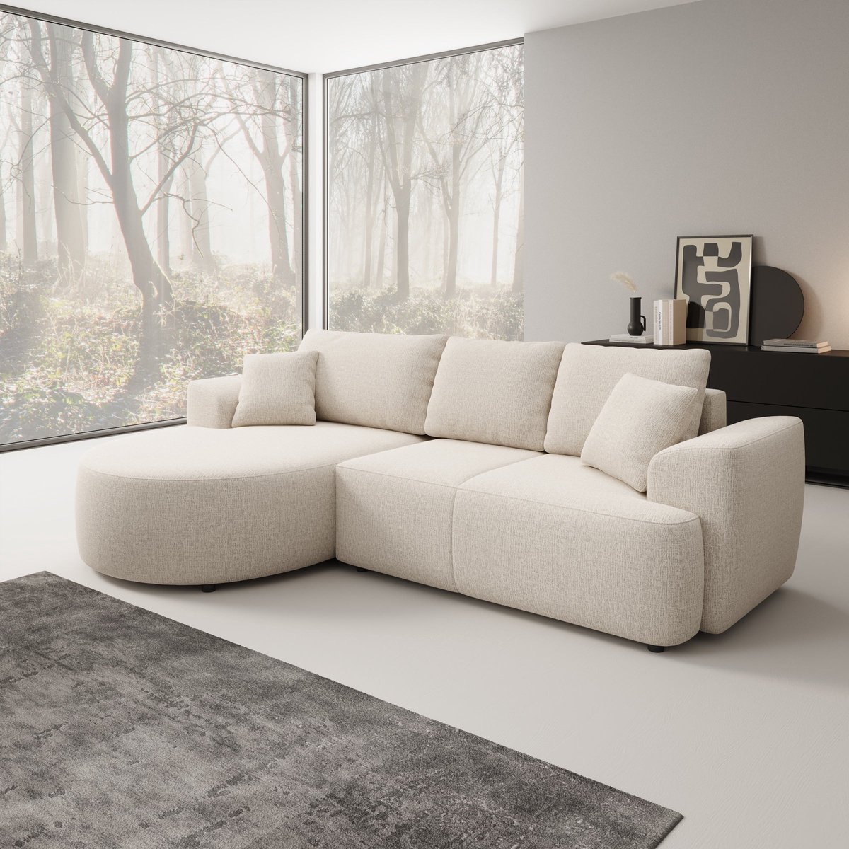 Meubella - Palladio - Hoekbank 3-zits - Stof beige - Links