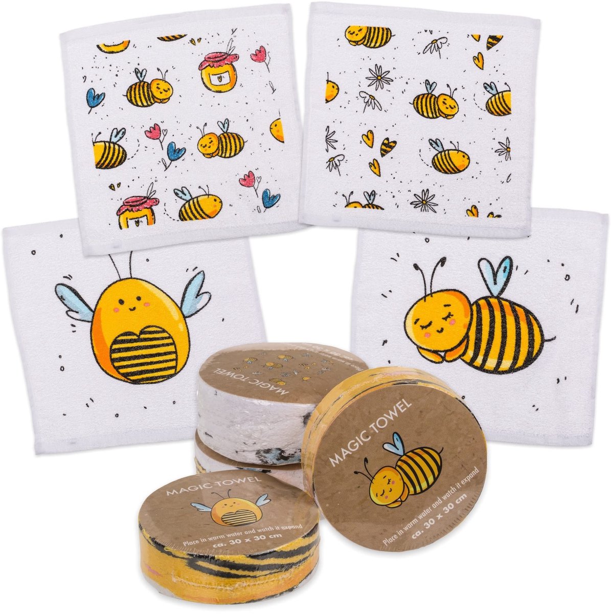 Store_8 - Set magische washandjes - magische handdoek - perfect voor kinderverjaardagen - set van 4 bijen - cadeau voor kinderen - voor alle leefti...