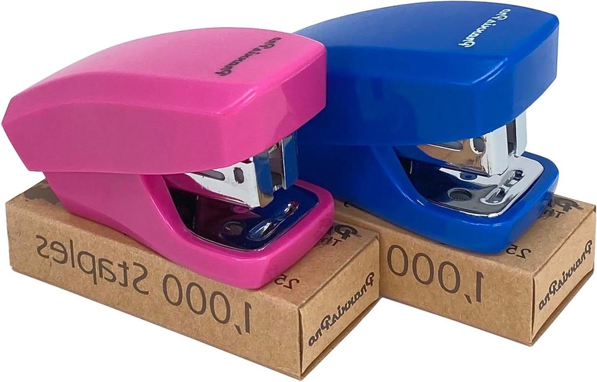 Mini Nietmachine Set - Kantoor Nietmachine - Papier Snel Nieten - Niet tot 18 Vellen - 2 Stuks - Blauw Roze