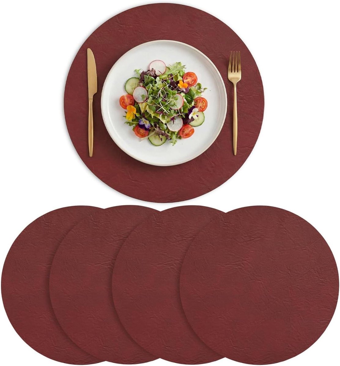 Ronde placemats - Tafelmatten keuken - Tafel beschermen - Dubbelzijdig - 38 cm - Rood
