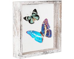 Schaduwdoos Lijst - Herinneringen Doos - Decoratie Presenteren - Linnen Achterkant - 21.8 x 21.8 cm - Rustiek Wit