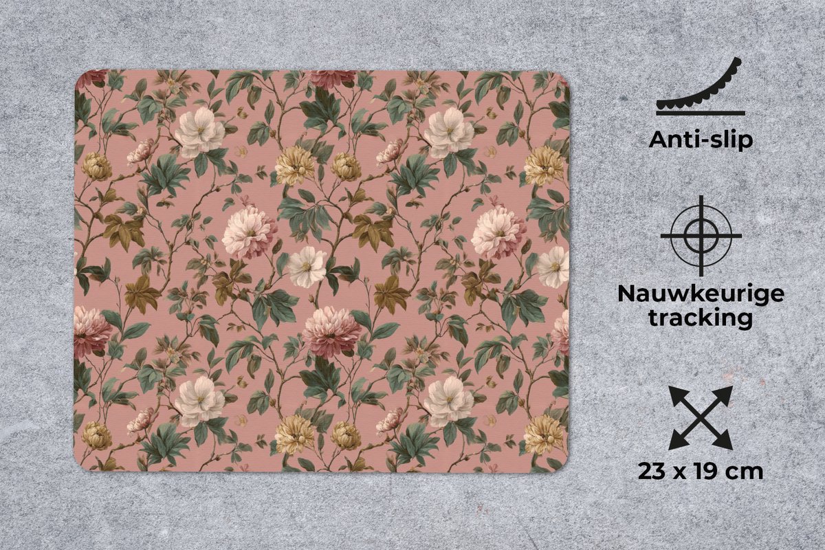 Muismat 12x10 cm - Mousepad Bloemen - Klassiek - Roze - Muismatten