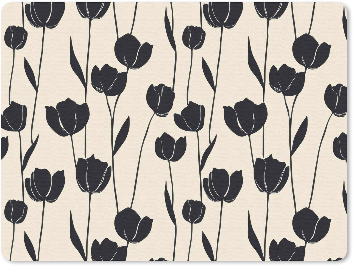 Muismat 12x10 cm - Mousepad Tulpen - Patroon - Zwart - Muismatten