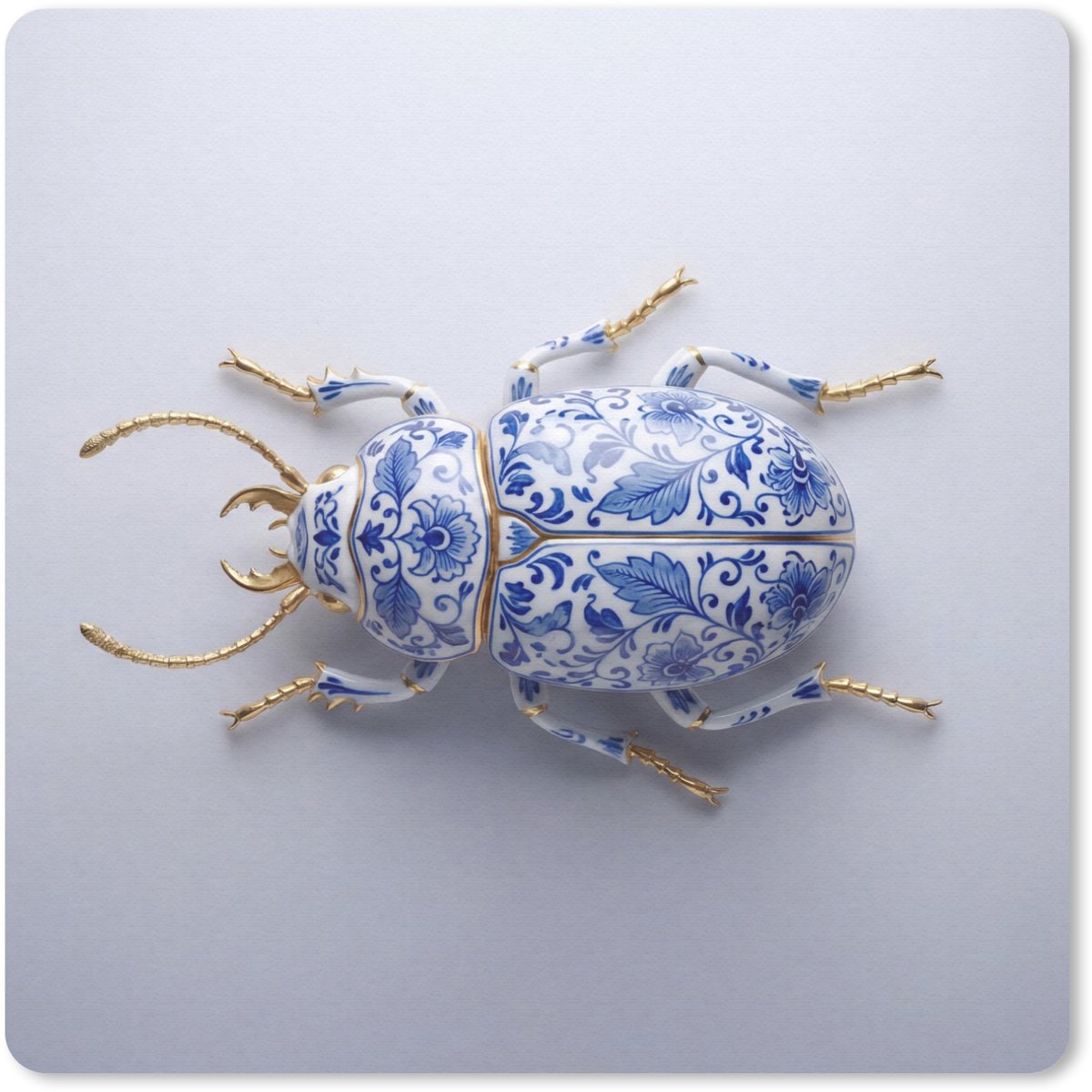 Muismat 20x20 cm - Mousepad Kever - Delfts - Blauw - Goud - Muismatten