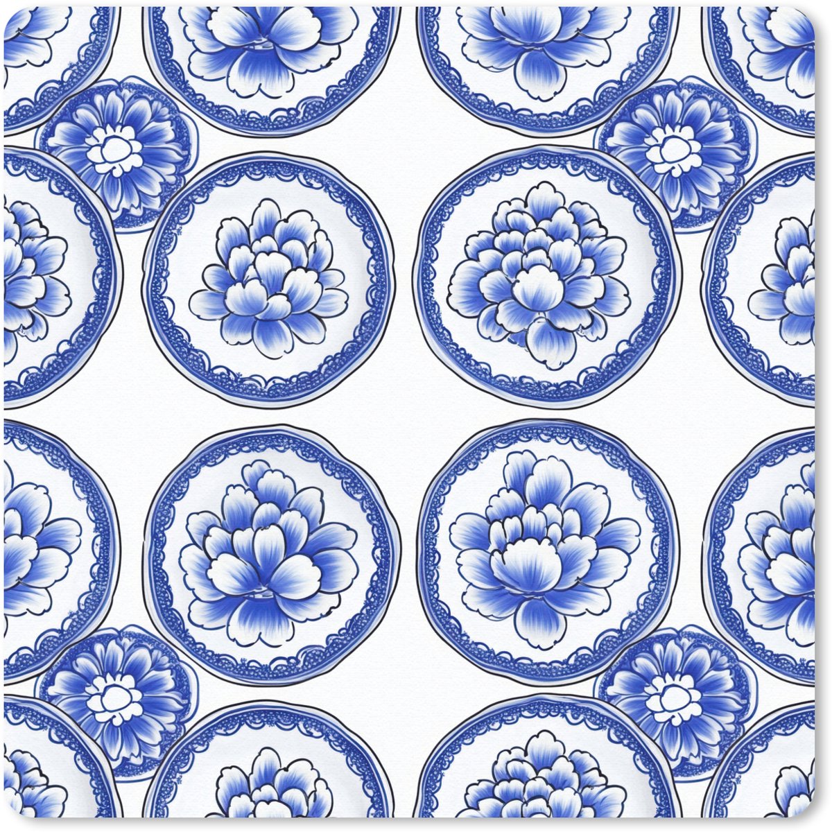 Muismat 30x30 cm - Mousepad Cirkels - Bloemen - Blauw - Muismatten