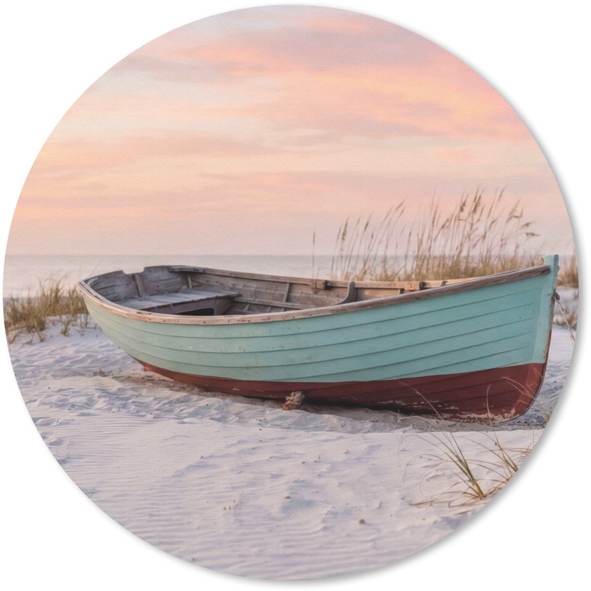 Muismat rond 50x50 cm - Mousepad Rustiek - Roeiboot - Zandstrand - Ronde muismatten
