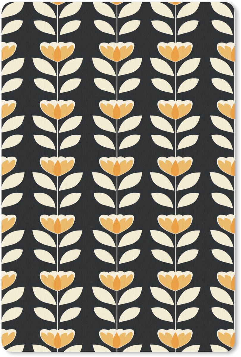 Muismat 13x20 cm - Mousepad Retro - Bloem - Zwart - Okergeel - Muismatten
