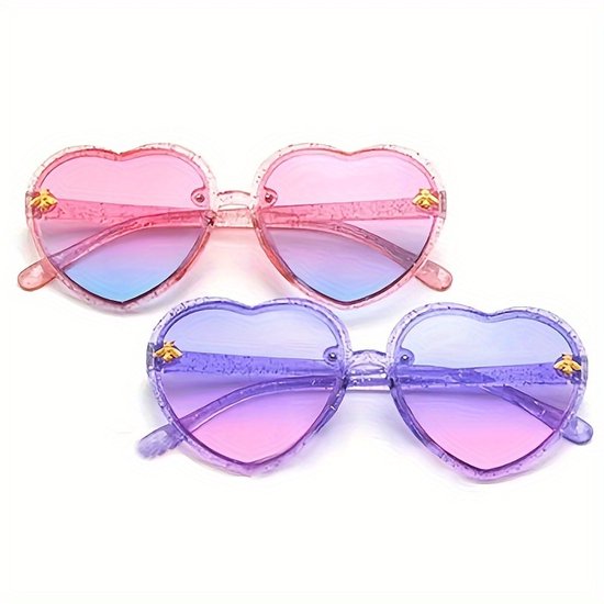 Schattige en lieve roze glitterzonnebrillen in hartvorm Geschikt voor meisjes, perfect Geschikt voor bescherming tegen de zon. van Merkloos — afbeelding 2