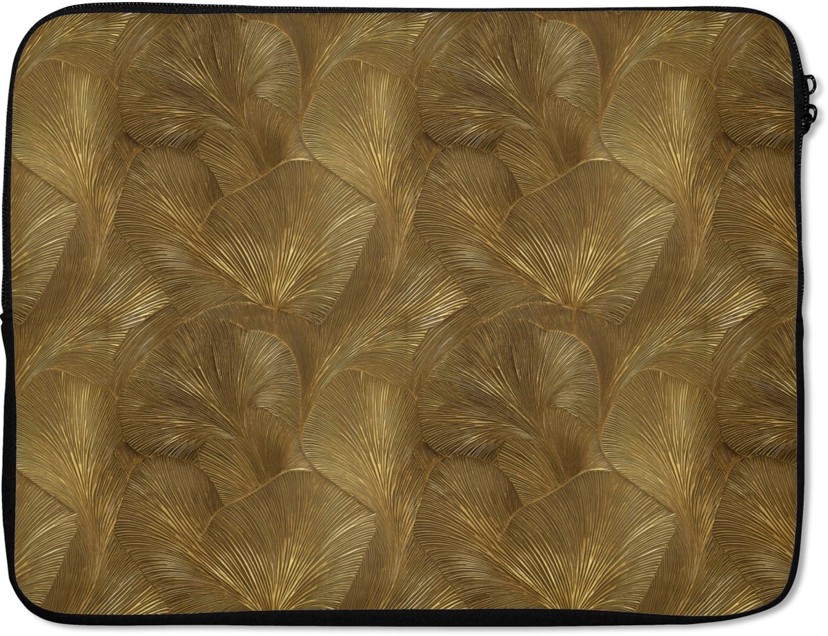 Laptophoes 15.6 inch - Organisch - Lijnen - Goud - Laptop sleeve - Binnenmaat 37x26 cm - Zwarte achterkant