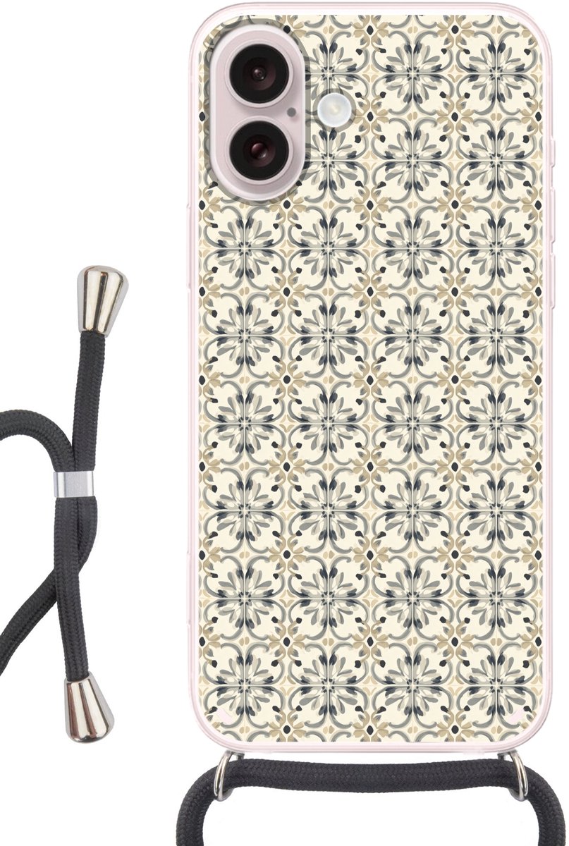 Telefoonhoesje Geschikt voor iPhone 16 - Floraal - Patroon - Kleurrijk - Siliconen - Crossbody - Backcover met Koord - Telefoonhoesje met koord - Hoesje met touw Telefoonhoesje