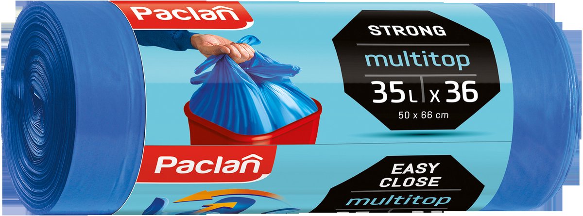 Paclan Multitop Serie - Vuilniszakken - 35L - 36 stuks - Blauw