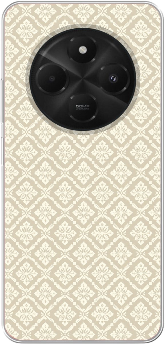 Telefoonhoesje Geschikt voor Xiaomi Geschikt voor Poco M7 hoesje - Floraal - Ornament - Beige - Siliconen Telefoonhoesje Telefoonhoesje