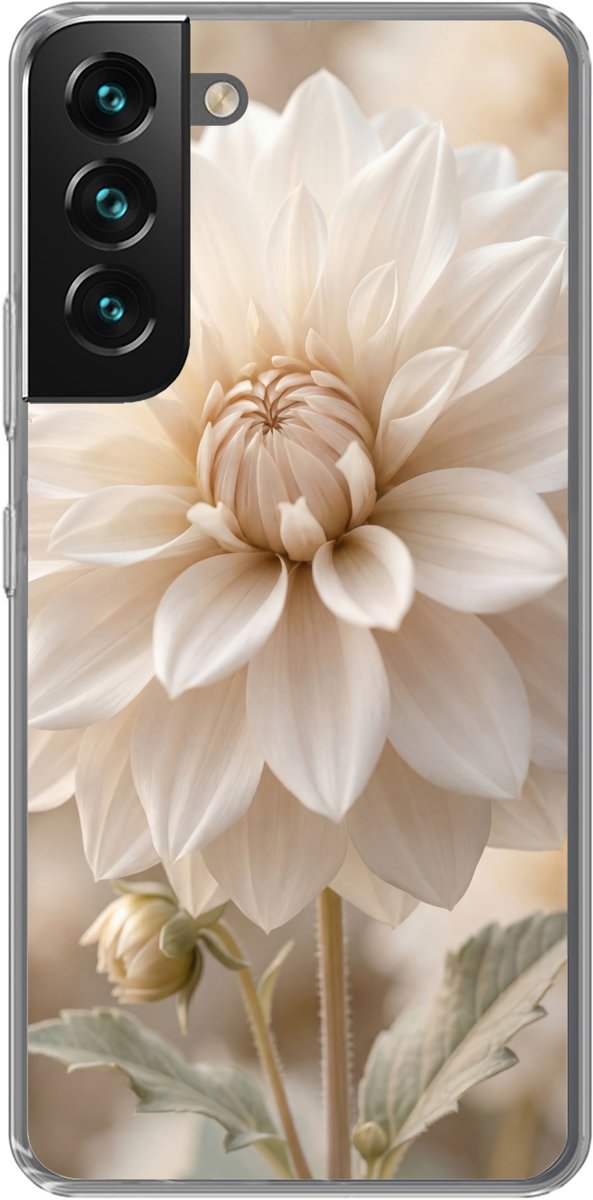 Telefoonhoesje Geschikt voor Samsung Galaxy S22 hoesje - Bloem - Dahlia - Wit - Siliconen Telefoonhoesje Telefoonhoesje