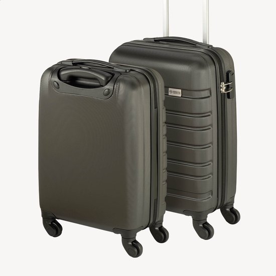 Twee donkergrijze koffers van Princess Traveller, een grotere en een kleinere handbagage koffer.