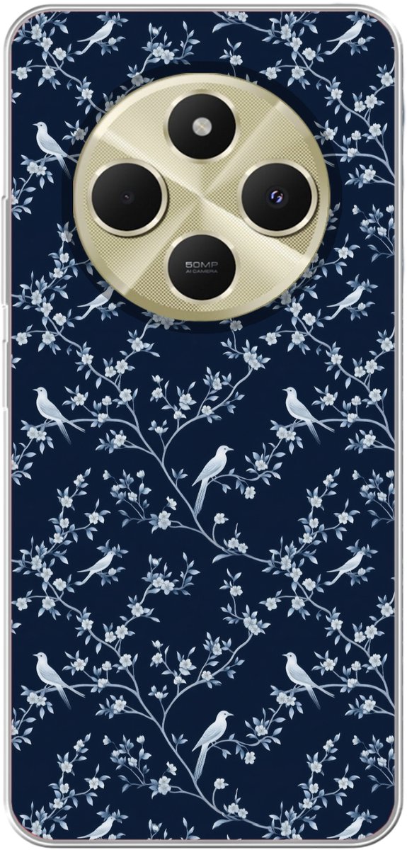 Telefoonhoesje Geschikt voor Xiaomi Geschikt voor Redmi 14C hoesje - Grafisch - Bloesemtak - Blauw - Siliconen Telefoonhoesje Telefoonhoesje