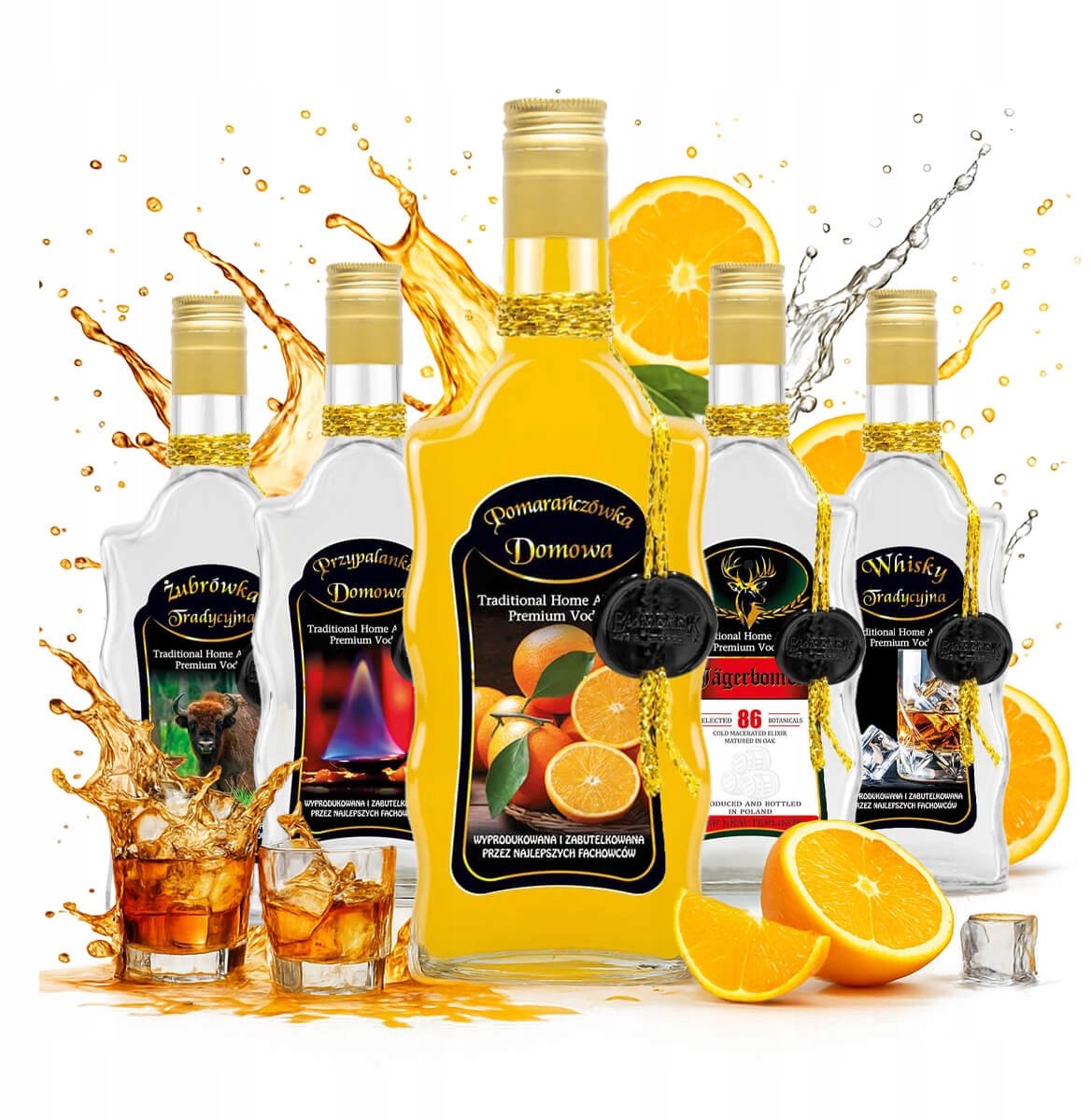 Bimberek - Decoratieve Glazen Fles - 500ml - Verschillende Ontwerpen - Met Gouden Dop