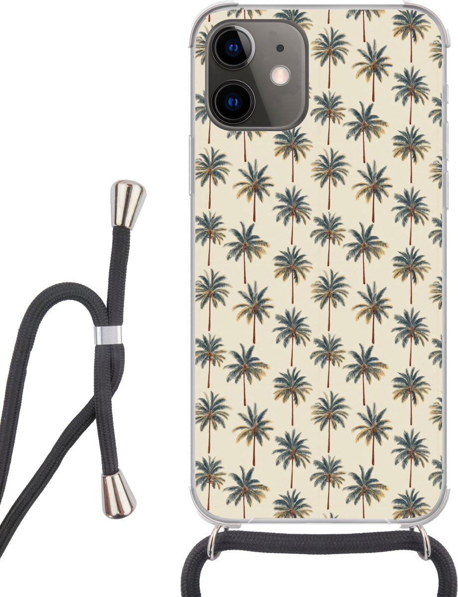 Telefoonhoesje Geschikt voor iPhone 11 - Palmbomen - Tropisch - Groen - Siliconen - Crossbody - Backcover met Koord - Telefoonhoesje met koord - Hoesje met touw Telefoonhoesje