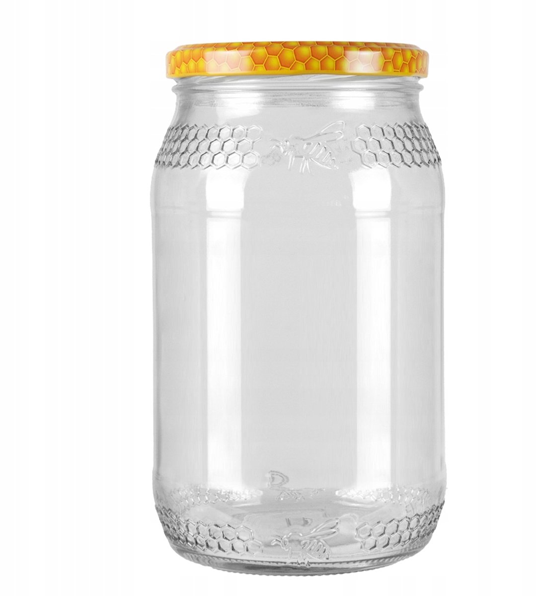 Merkloos PSZCZOŁA PLASTER MIODU - Glazen Pot - 900ml - Zes Punts Deksel