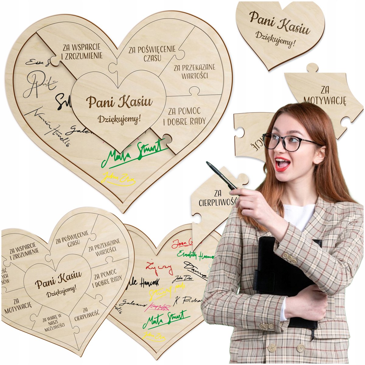 SMX Design Serie - Houten Fotolijst - Hartvormige Puzzle - Personaliseerbaar - 34 x 30 cm