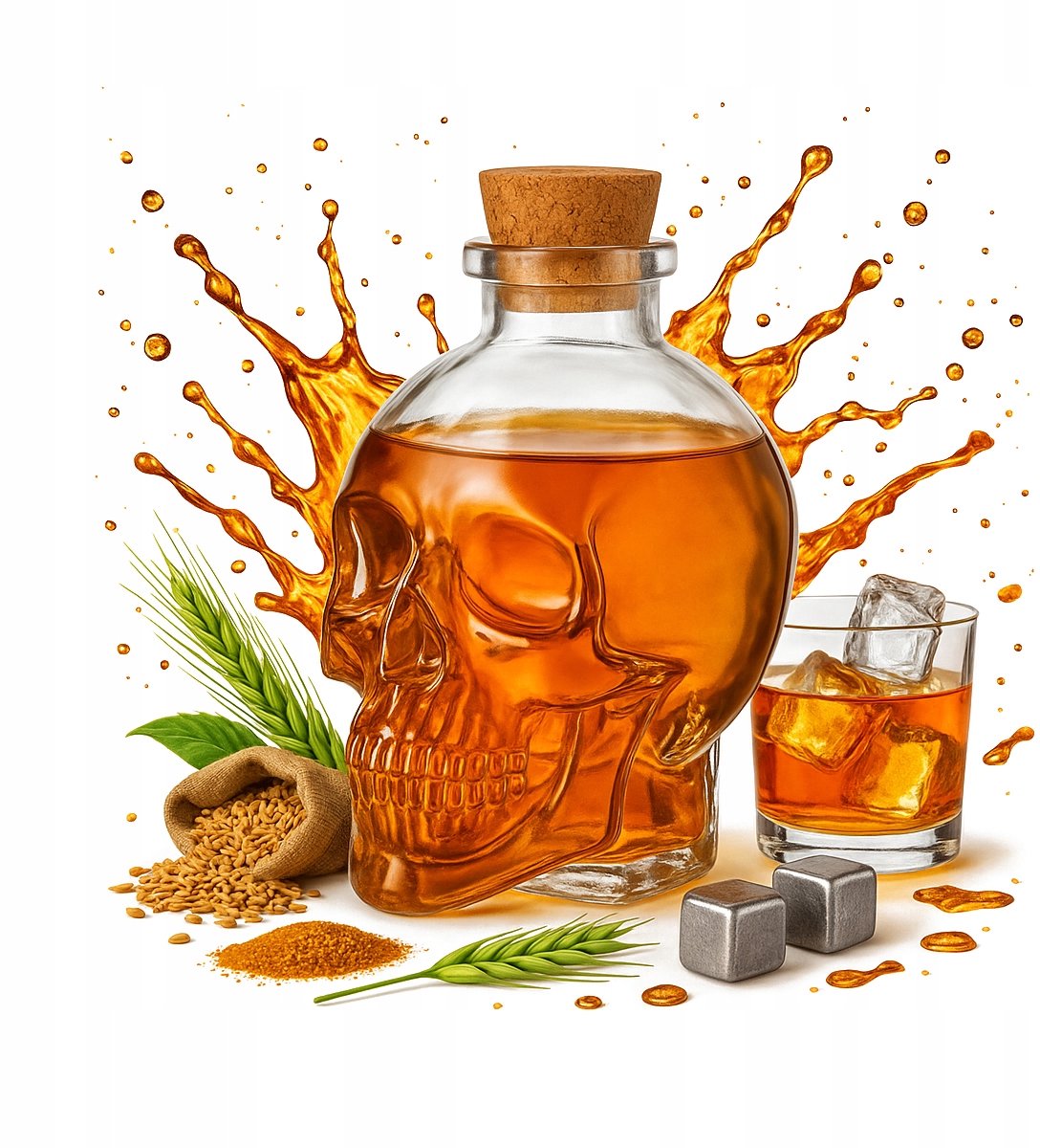 Bimberek Serie - Karaf met Schedel - 100ml - Decoratief Glas - Met Natuurlijke Kurk