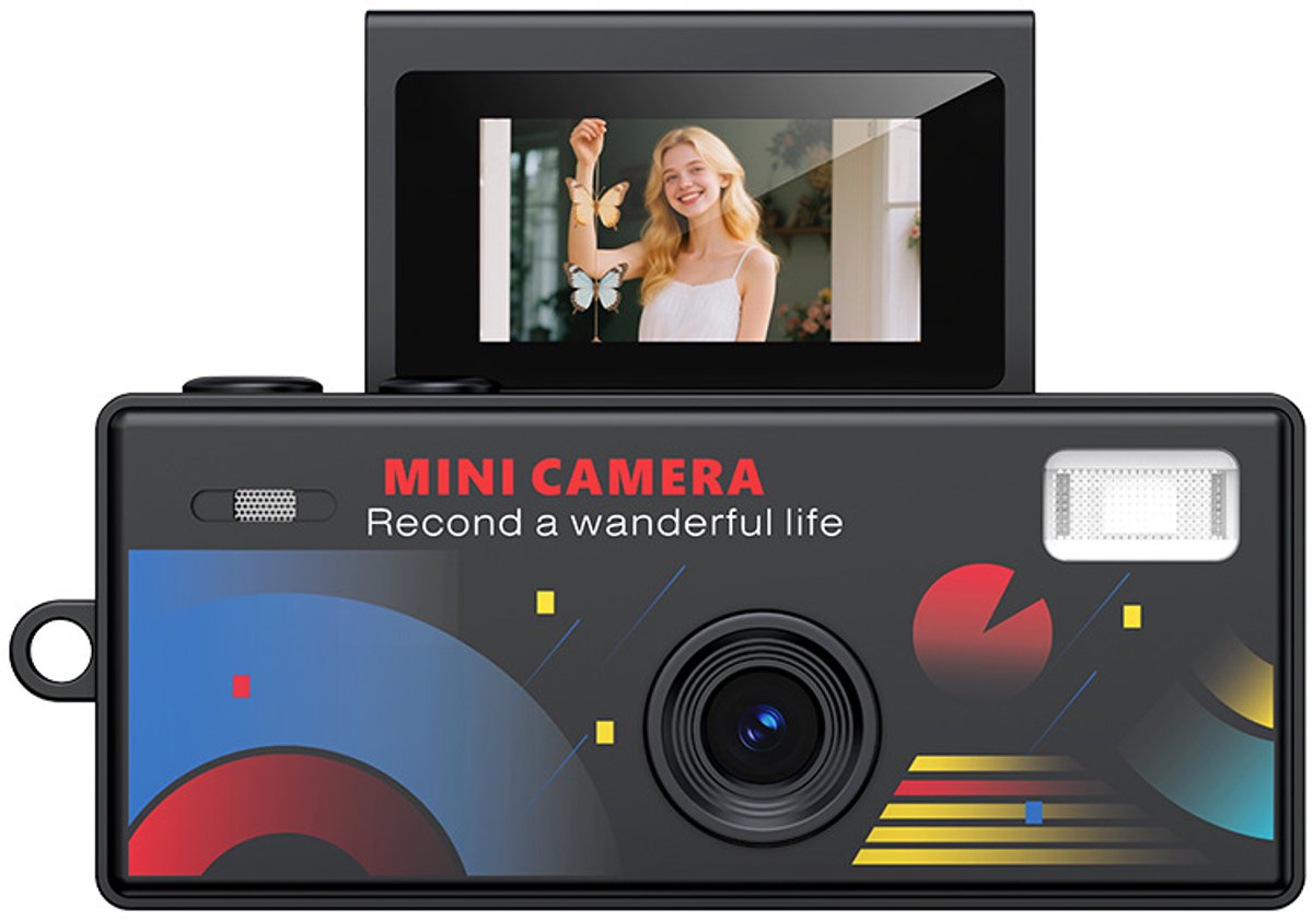 Mini sleutelhanger digitale camera 1080p HD 12mp, kleine zakcamera met 0,96-inch scherm, autofocus en 130° groothoeklens, draagbare videorecorder, compatibel met 64GB-kaart (zwart) -Inclusief 32GB geheugenkaart en kaartlezer.