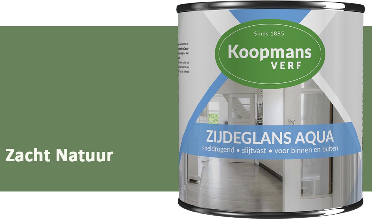 Koopmans Zijdeglans Aqua Lakverf – Zijdeglans houtlak voor kozijnen, deuren en meubels – Binnen & buiten – Watergedragen en sneldrogend – Zacht Natuur – 750 ml