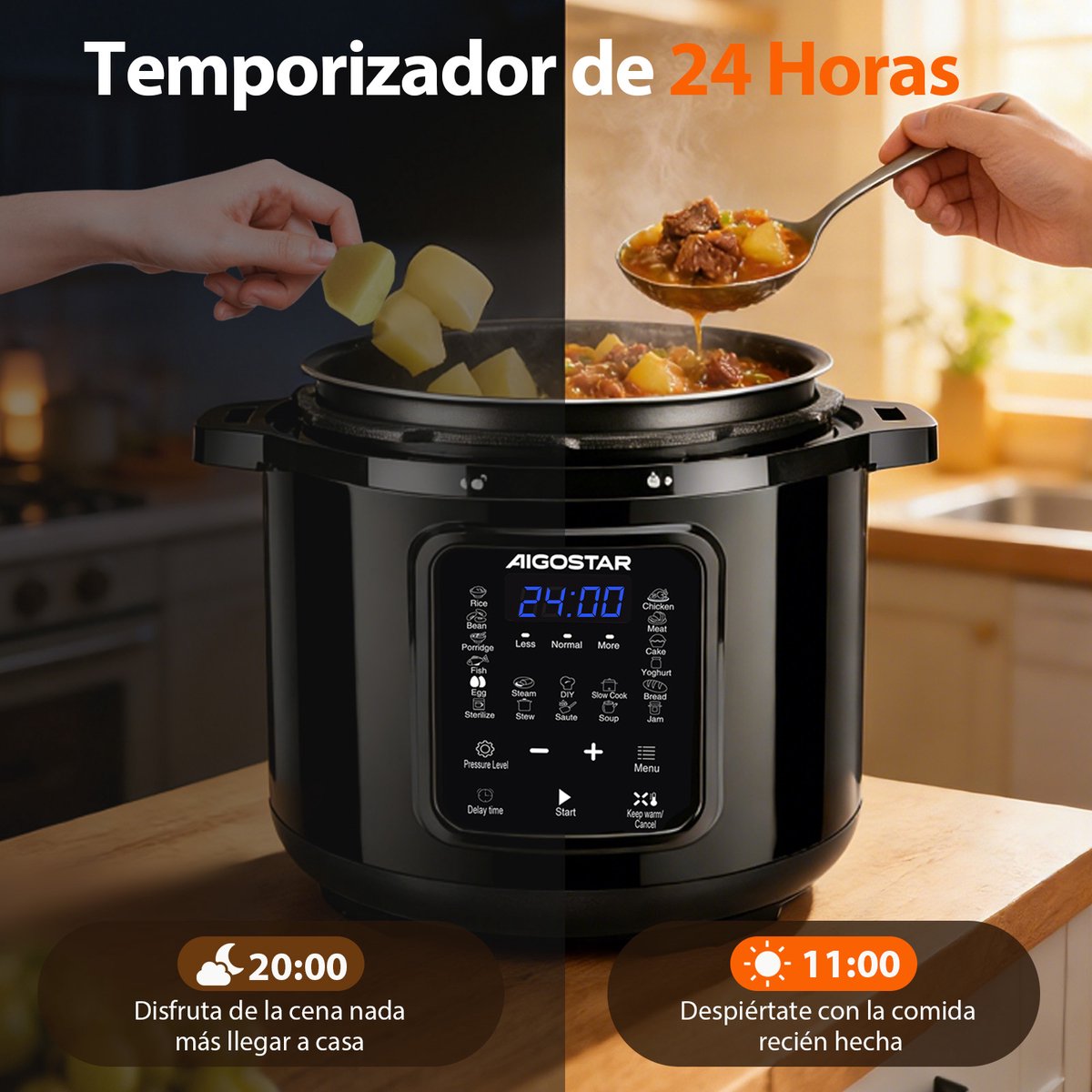 Aigostar Derrick Black - Pressure Multicooker - 6 Liter - Snelkookpan - Slow Cooker - Rijstkoker - Stomer - Zwart – foto 3