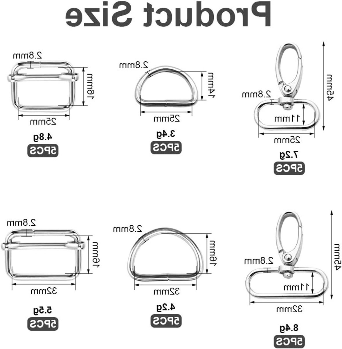Set van 30 D-Ringen en Draaihaakjes voor Rugzakken en Handtassen, Ideaal voor DIY Creaties en Accessoires, 25mm/32mm, Zilver