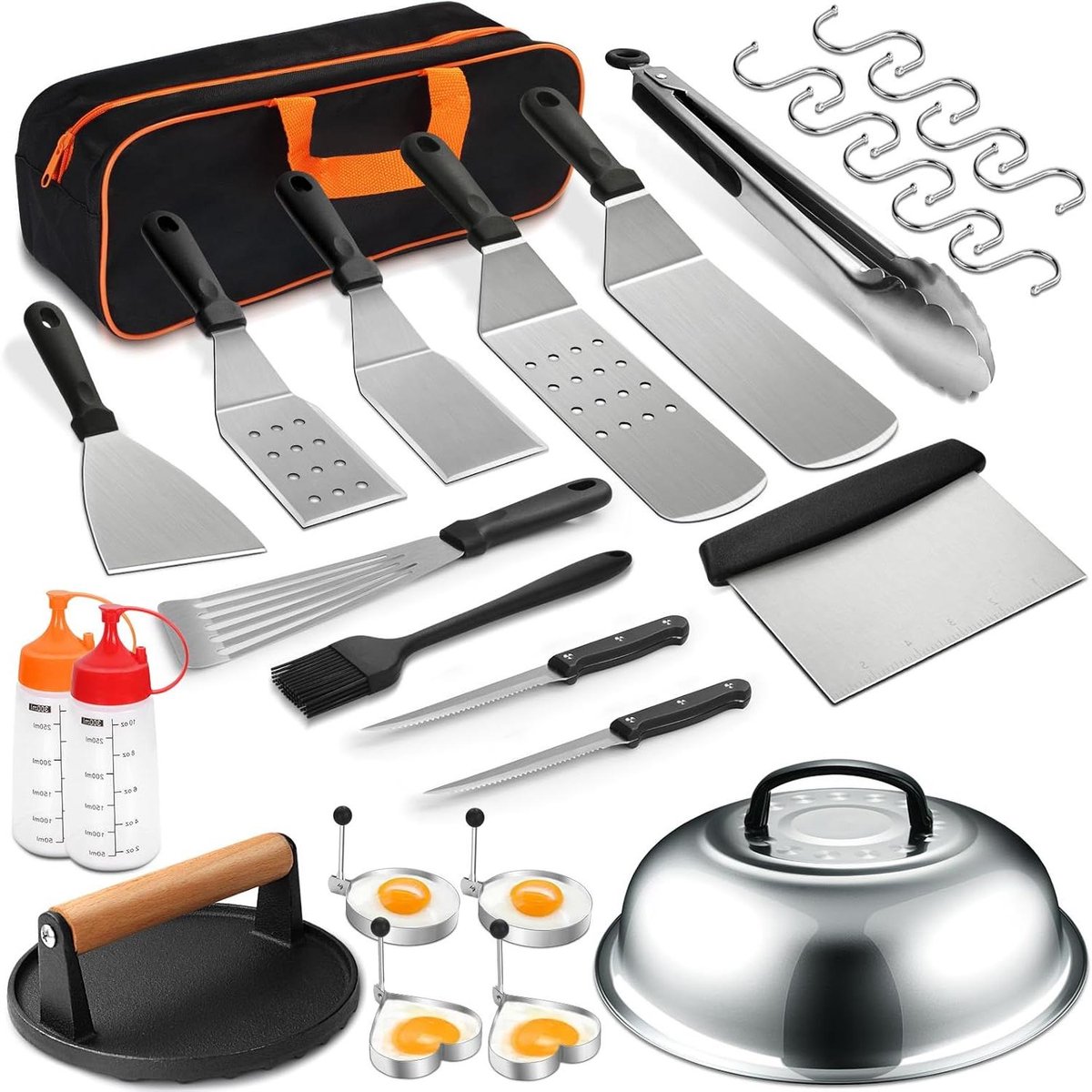 Griddle Accessoireset - Flat Top Grill Set - Outdoor BBQ Koken - 30 Delige Set - 33 cm - Zilver