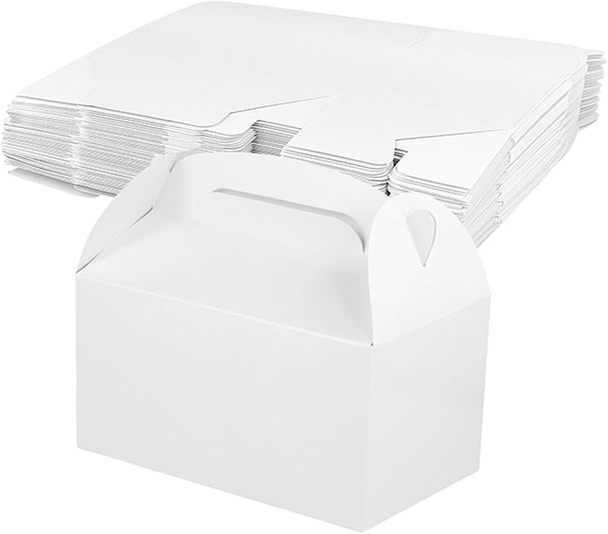 60 stuks 16 x 9,5 x 9,5 cm witte geschenkdozen met handvat - gebakdozen met draaggreep - bakkerijdozen voor cupcakes en gebak