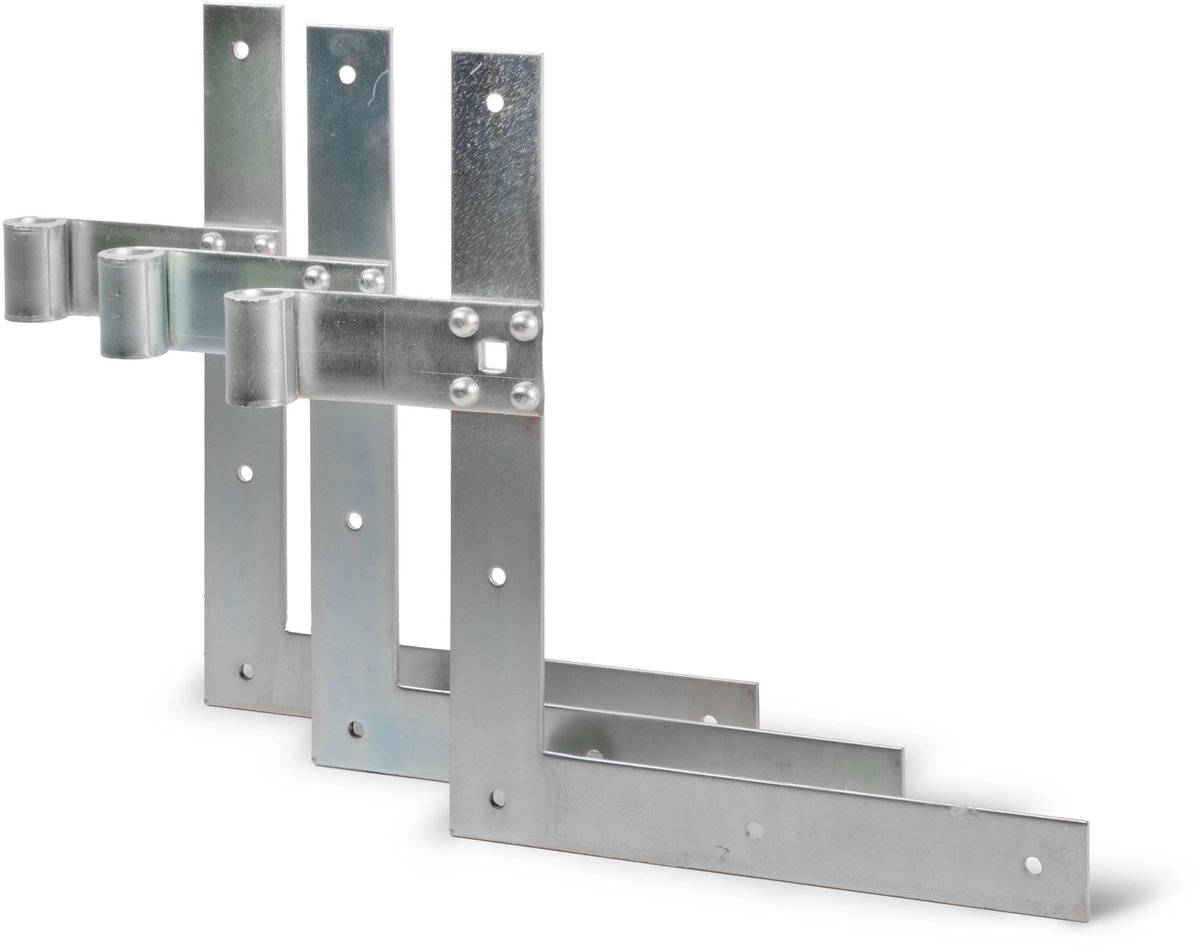 Alberts 313265 luik-hoekheng | uiteinde recht of karperstaart voor boven en onder | galvanisch verzinkt, gechromateerd | rol: Ø13 mm | afmetingen 250 x 200 x 30 mm | set van 3