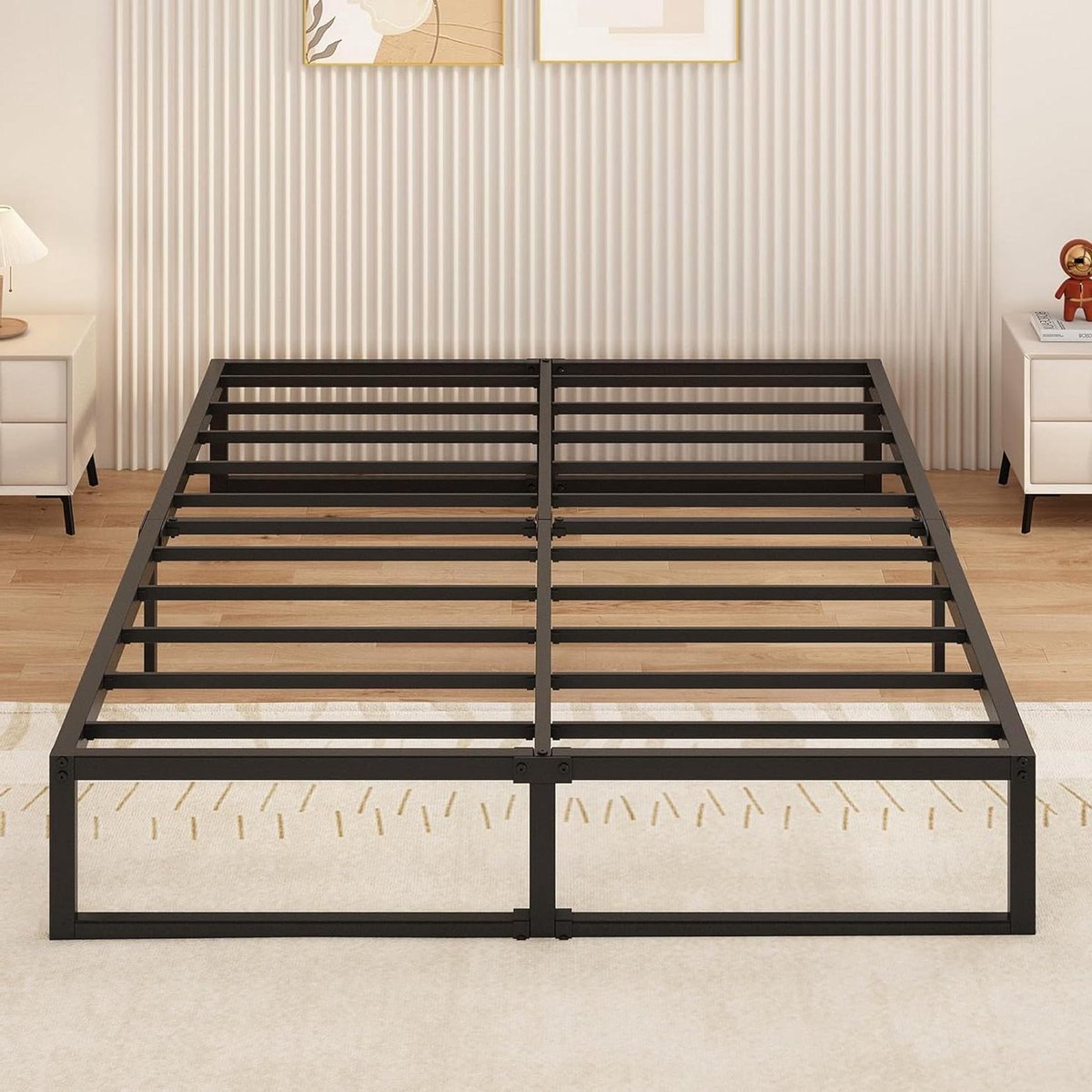 Metalen Bedframe - Platform Bed - Slaapkamer Inrichten - Geruisloos Ontwerp - 140x190 cm - Zwart