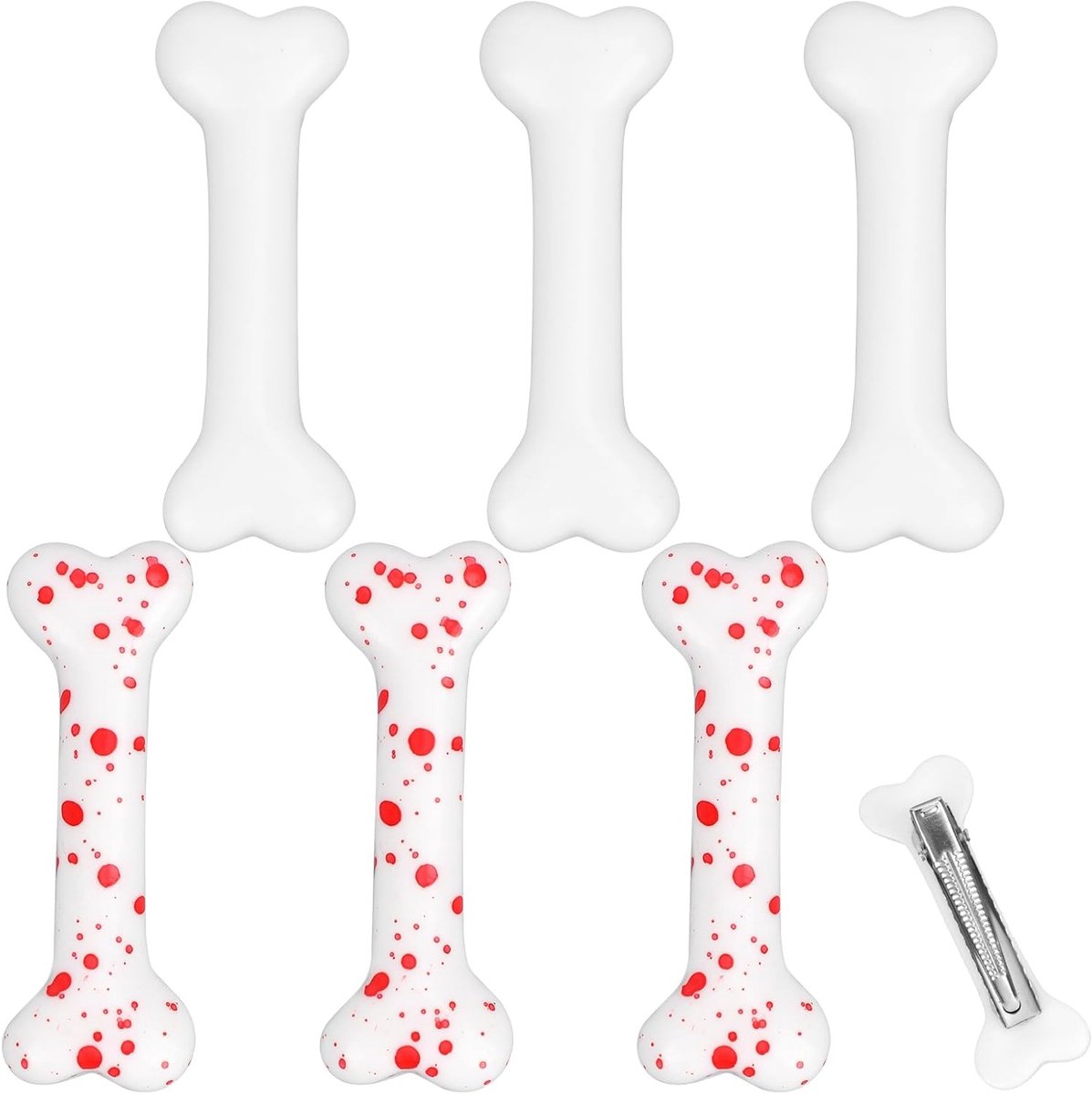Set van 6 Botvormige Haarspelden, Witte en Bloedige Hondenbot Haaraccessoires voor Halloween, Cosplay en Feestjes voor Dames en Meisjes