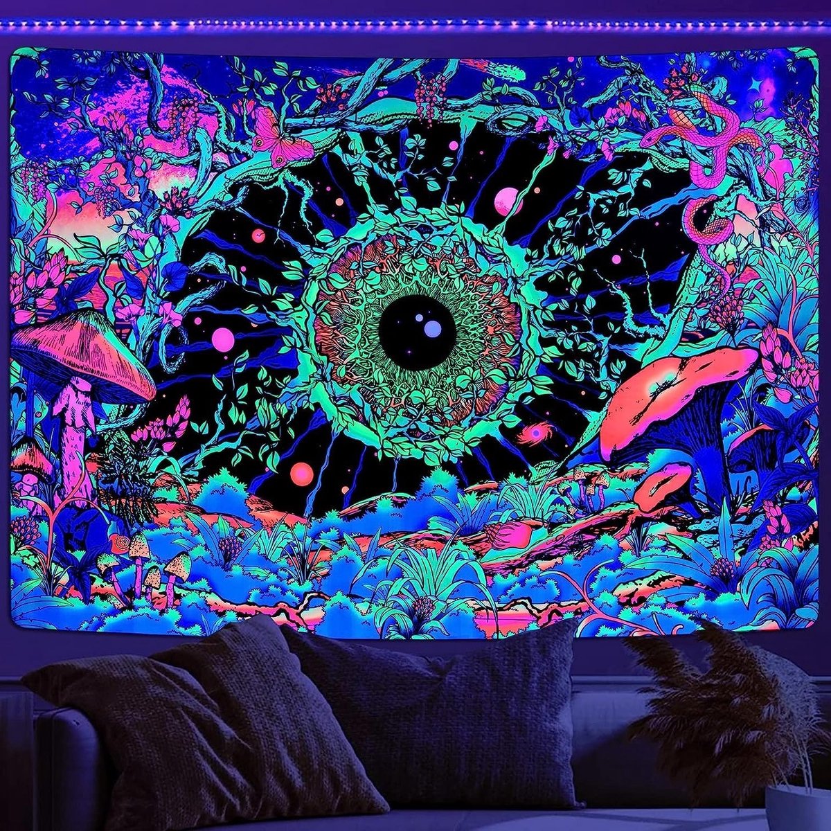 Zwartlicht Abstracte Kleurrijke Hippie Wandtapijt Psychedelische Muurdecoratie UV Kunst voor Slaapkamer 210 x 150 cm, Bohemian Stijl, Wanddecoratie, Interieuraccessoires