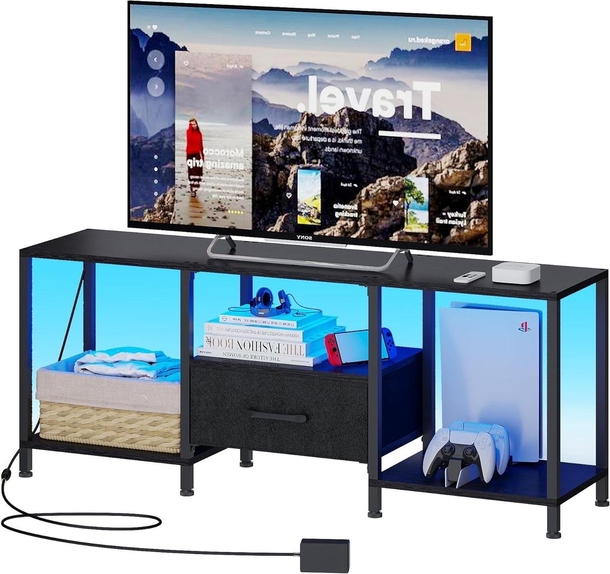 TV-standaard - Tv-meubel Media meubel - Tv Organiseren - Met Lade en Plank - 11.4 inch Diep - Zwart