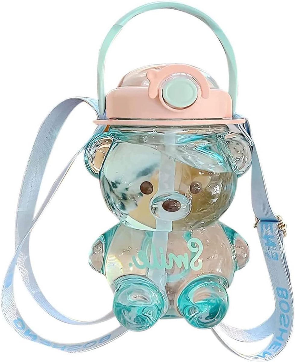 Waterfles Beer - Draagbare Fles - Hydratatie Onderweg - Met Rietje en Riem - 1000ml - Blauw