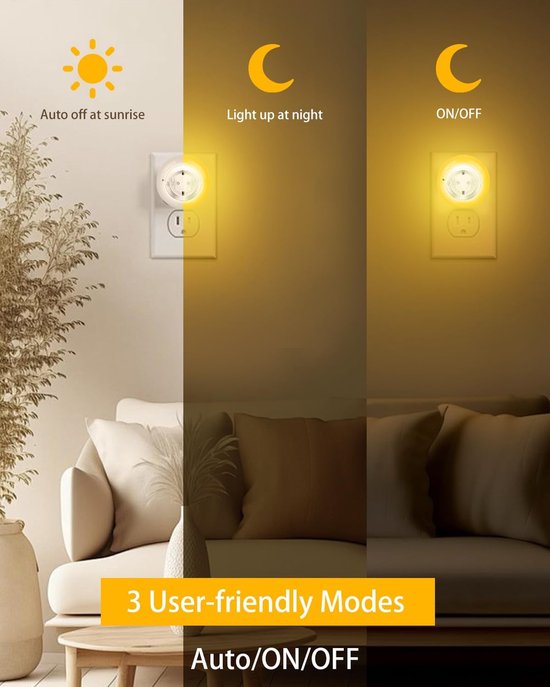 Nachtlampje - LED schemeringssensor dimbaar - 1 stuk compact - warm wit licht kinderbescherming - slaapkamer hal keuken - amber behuizing — afbeelding 4