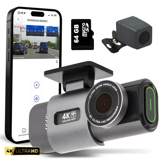SecurLens Y PRO Dashcam 4K – Dual Voor & Achtercamera – Dashcam Voor Auto – incl. 64GB SD kaart