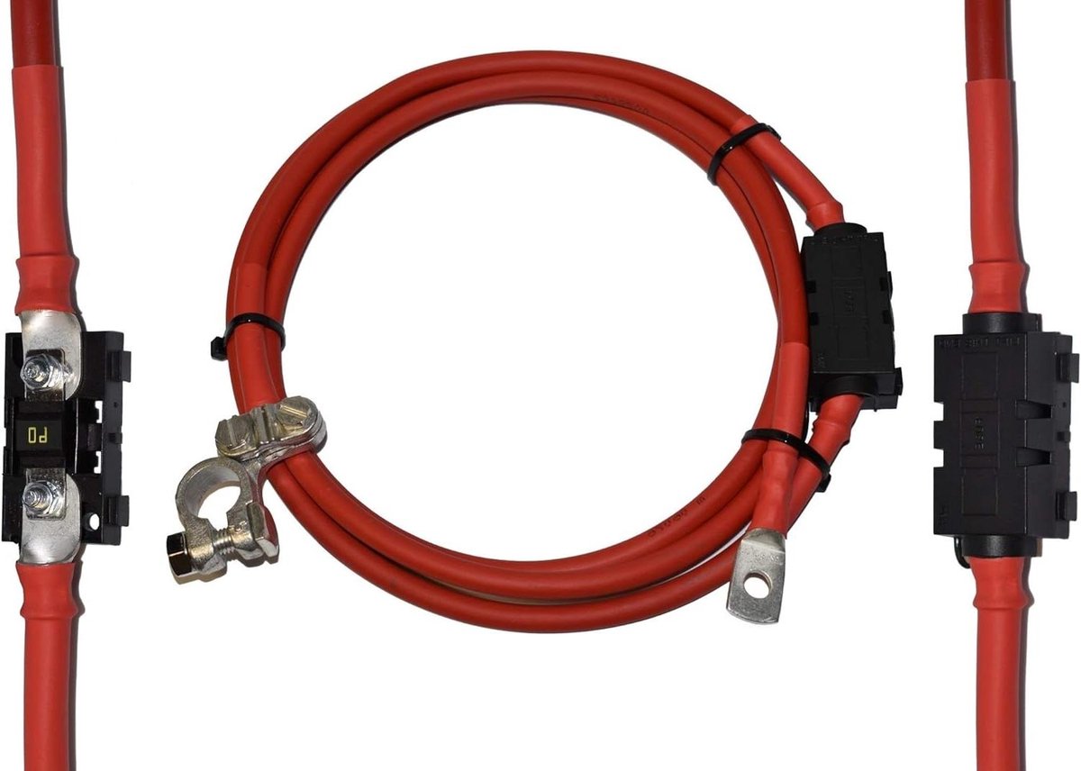 Accukabel 25 mm2 - Batterijkabel Stroomkabel - Voertuigen Aansluiten - Incl. Zekeringhouder - Veel Lengtes - Rood